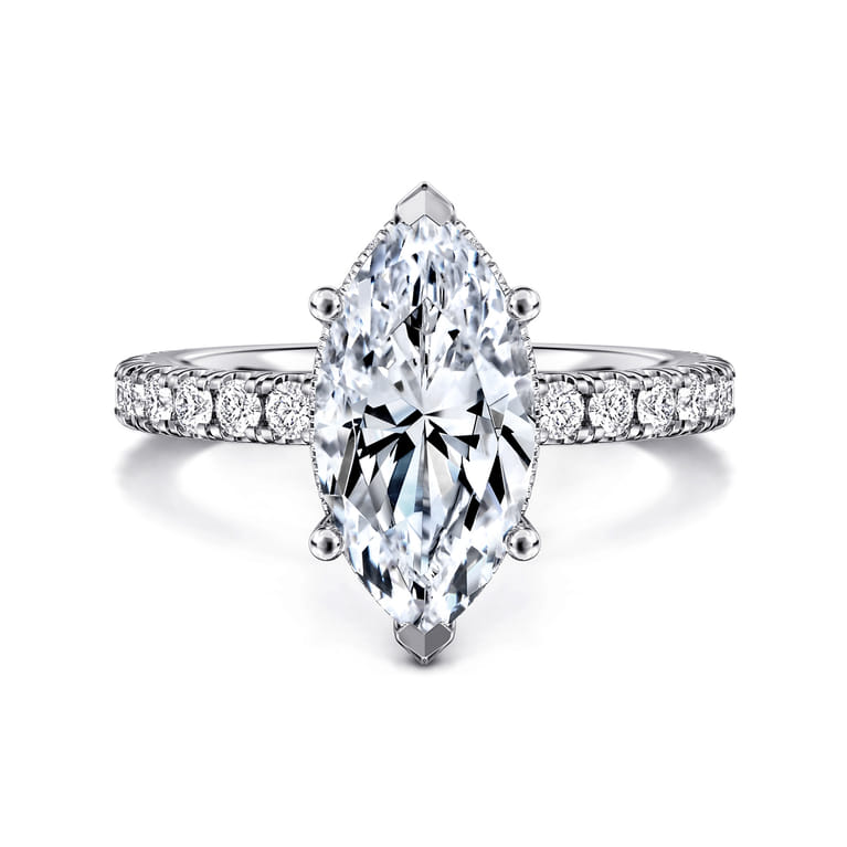 Alina - 14K White Gold Hidden Halo Marquise Shape Diamond Engagement Ring - 0.71 ct - Shot 1