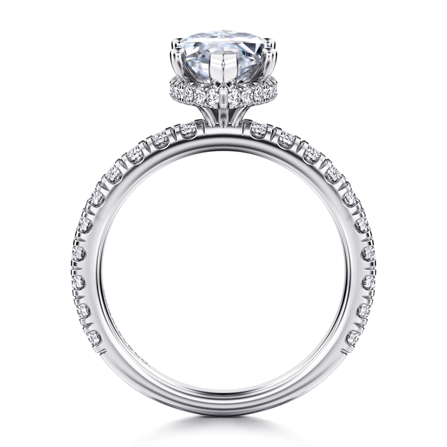 Alina - 14K White Gold Hidden Halo Marquise Shape Diamond Engagement Ring - 0.71 ct - Shot 2