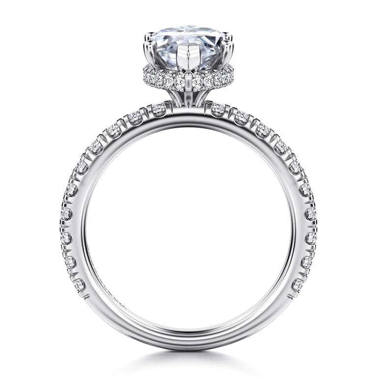 Alina - 14K White Gold Hidden Halo Marquise Shape Diamond Engagement Ring - 0.71 ct - Shot 2