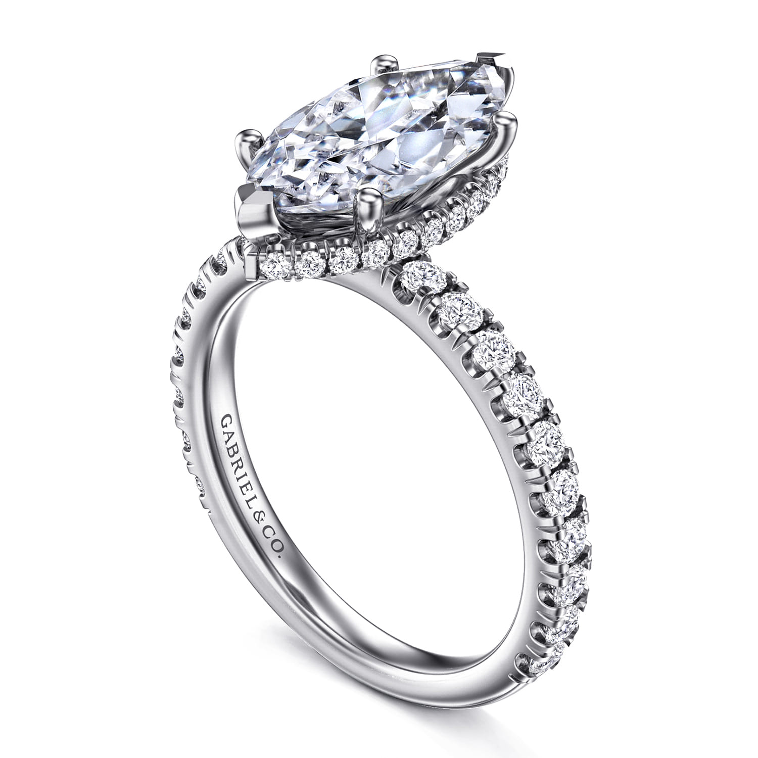 Alina - 14K White Gold Hidden Halo Marquise Shape Diamond Engagement Ring - 0.71 ct - Shot 3
