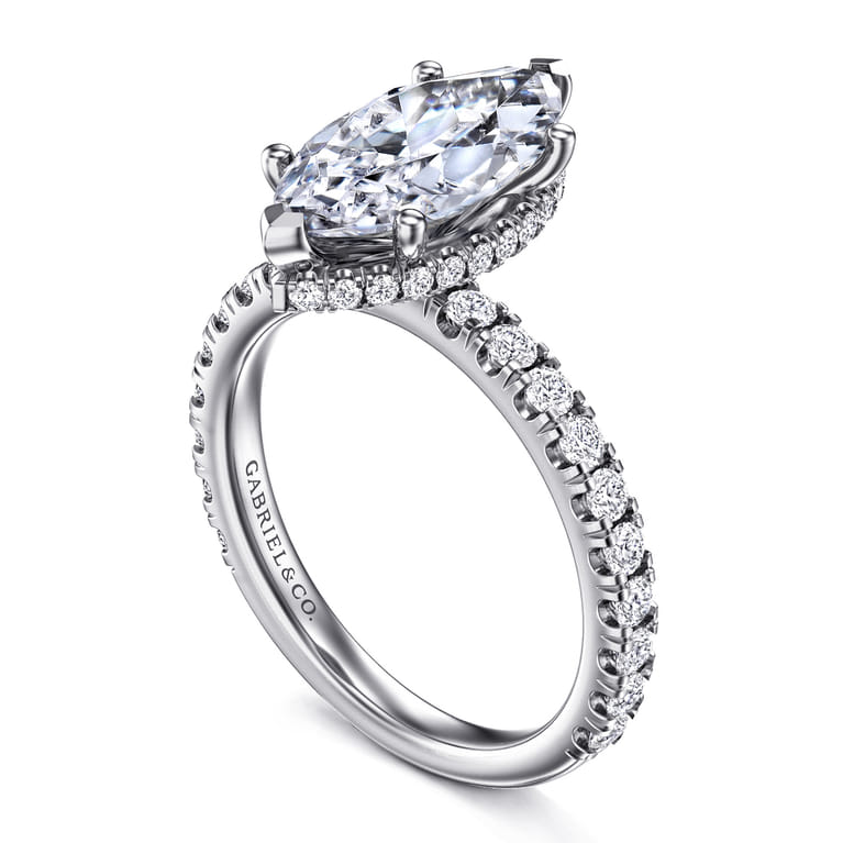 Alina - 14K White Gold Hidden Halo Marquise Shape Diamond Engagement Ring - 0.71 ct - Shot 3