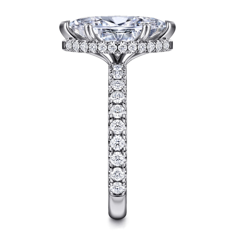 Alina - 14K White Gold Hidden Halo Marquise Shape Diamond Engagement Ring - 0.71 ct - Shot 4