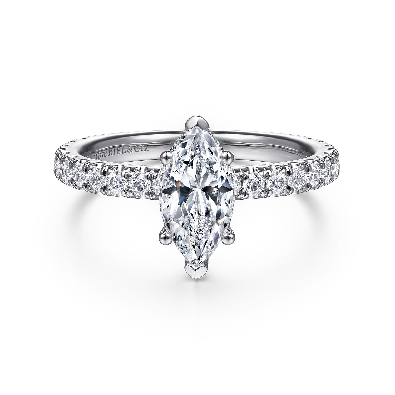 Alina - 14K White Gold Hidden Halo Marquise Shape Diamond Engagement Ring - 0.51 ct - Shot 1