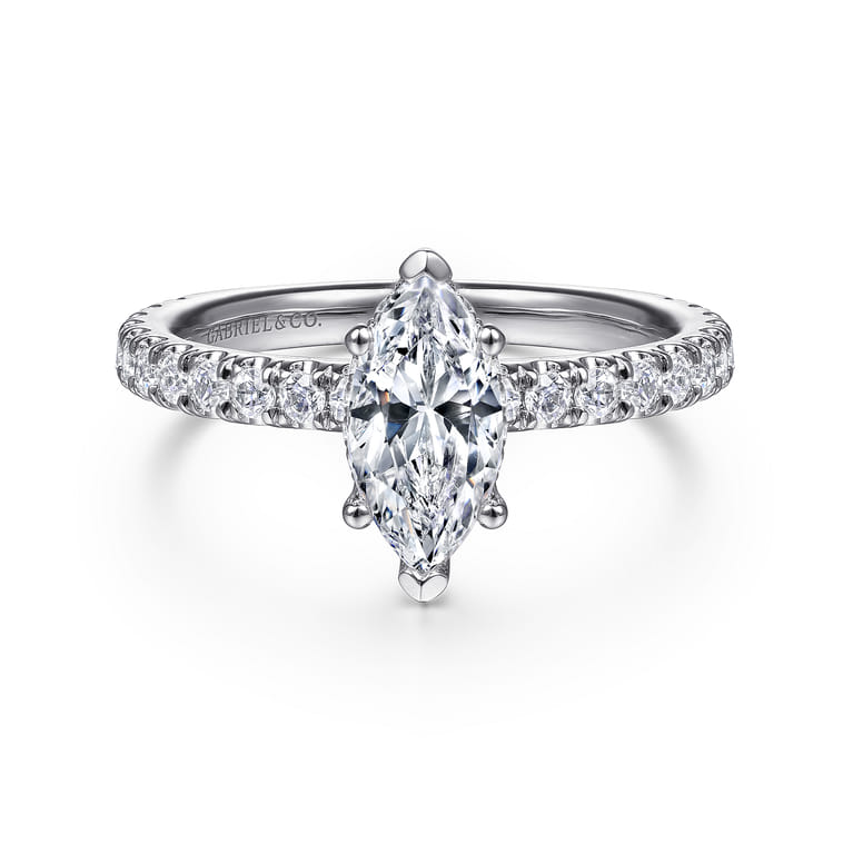 Alina - 14K White Gold Hidden Halo Marquise Shape Diamond Engagement Ring - 0.51 ct - Shot 1