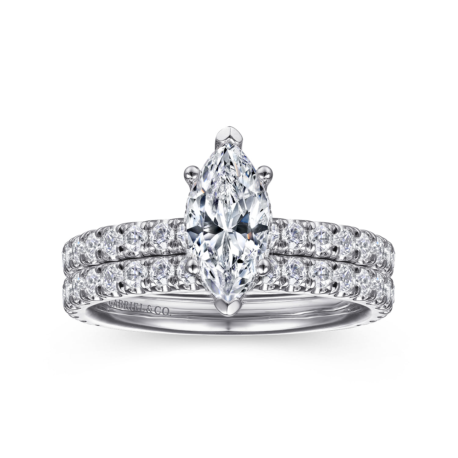 Alina - 14K White Gold Hidden Halo Marquise Shape Diamond Engagement Ring - 0.51 ct - Shot 4