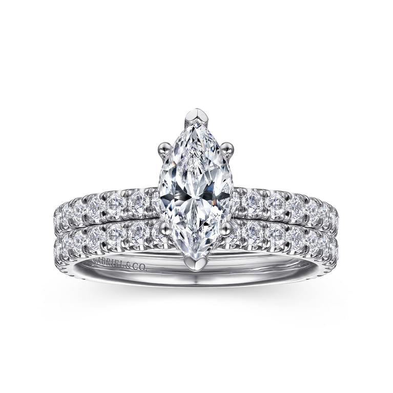 Alina - 14K White Gold Hidden Halo Marquise Shape Diamond Engagement Ring - 0.51 ct - Shot 4