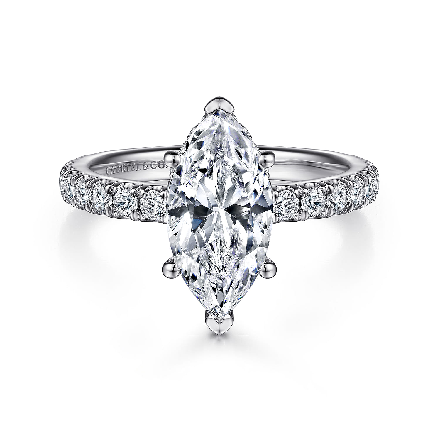 Alina - 14K White Gold Hidden Halo Marquise Halo Diamond Engagement Ring - 0.71 ct - Shot 1