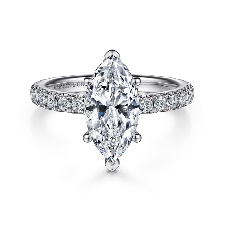Alina - 14K White Gold Hidden Halo Marquise Halo Diamond Engagement Ring - 0.71 ct - Shot 1