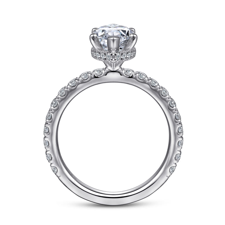 Alina - 14K White Gold Hidden Halo Marquise Halo Diamond Engagement Ring - 0.71 ct - Shot 2