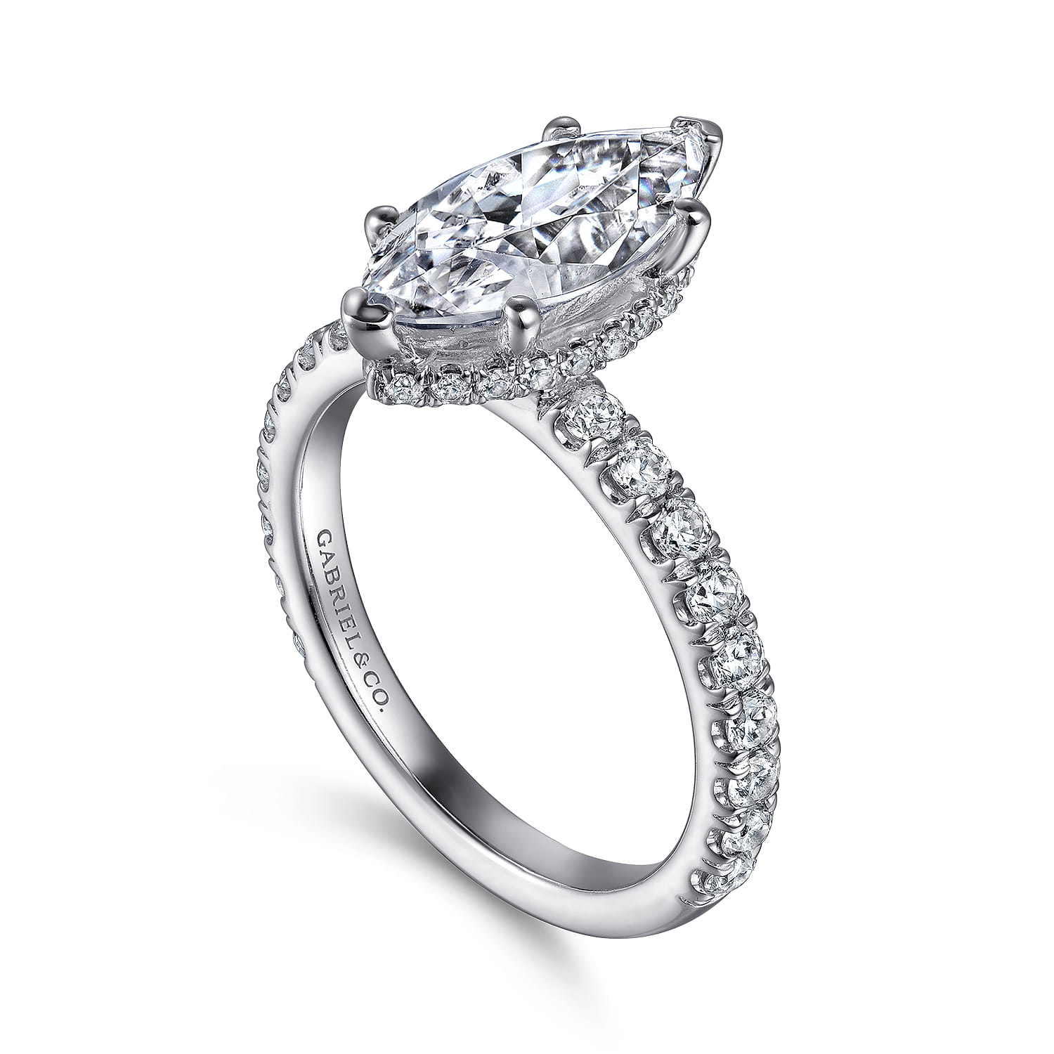 Alina - 14K White Gold Hidden Halo Marquise Halo Diamond Engagement Ring - 0.71 ct - Shot 3