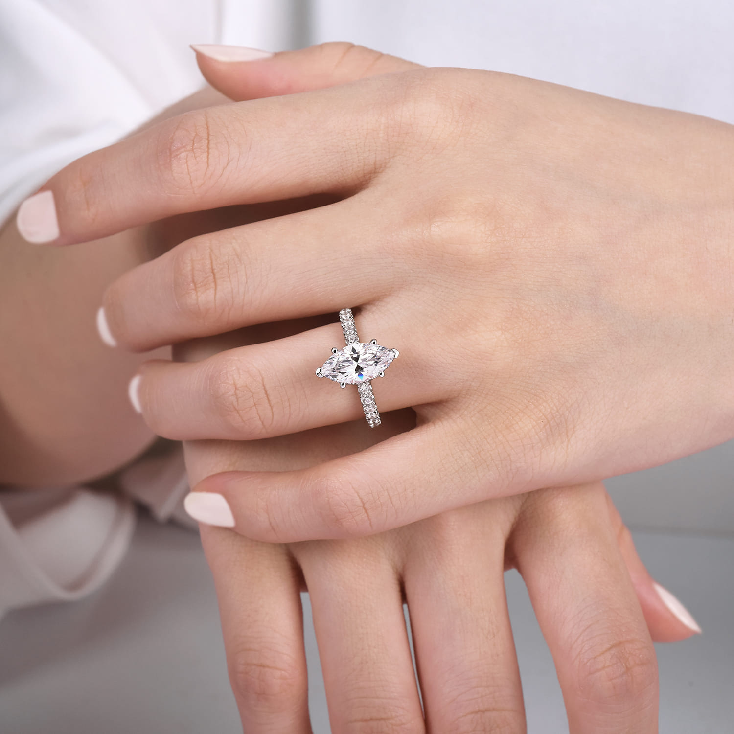 Alina - 14K White Gold Hidden Halo Marquise Halo Diamond Engagement Ring - 0.71 ct - Shot 6