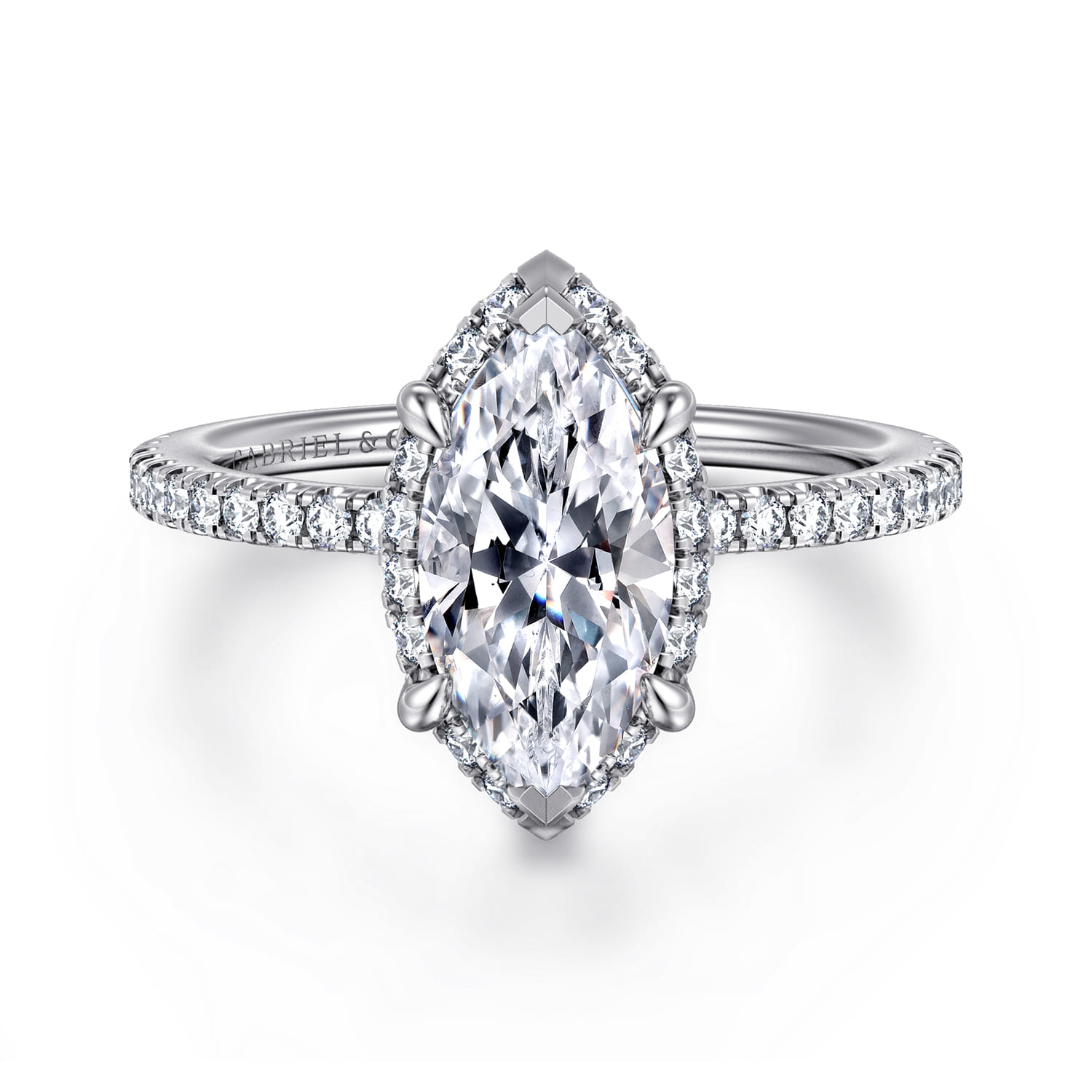 Hart - 14K White Gold Hidden Halo Marquise Shape Diamond Engagement Ring - 0.24 ct - Shot 1