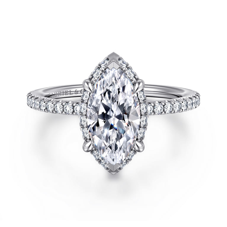 Hart - 14K White Gold Hidden Halo Marquise Shape Diamond Engagement Ring - 0.24 ct - Shot 1