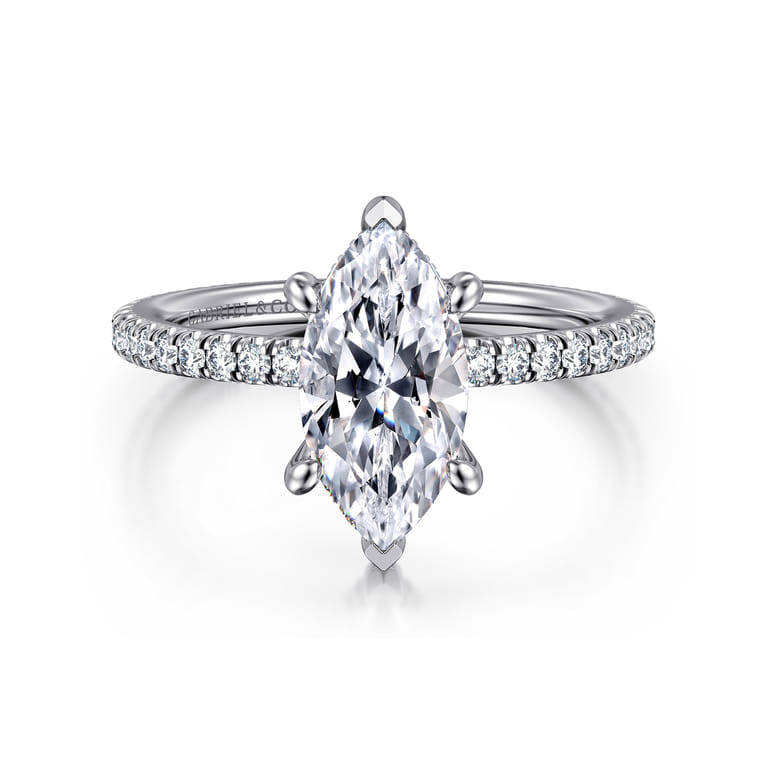 Noa - 14K White Gold Marquise Shape Diamond Engagement Ring - 0.5 ct - Shot 1