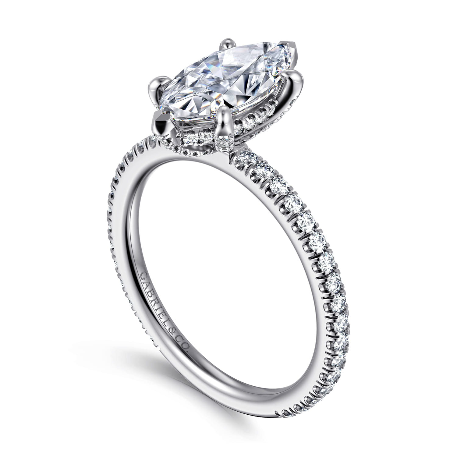 Noa - 14K White Gold Marquise Shape Diamond Engagement Ring - 0.5 ct - Shot 3