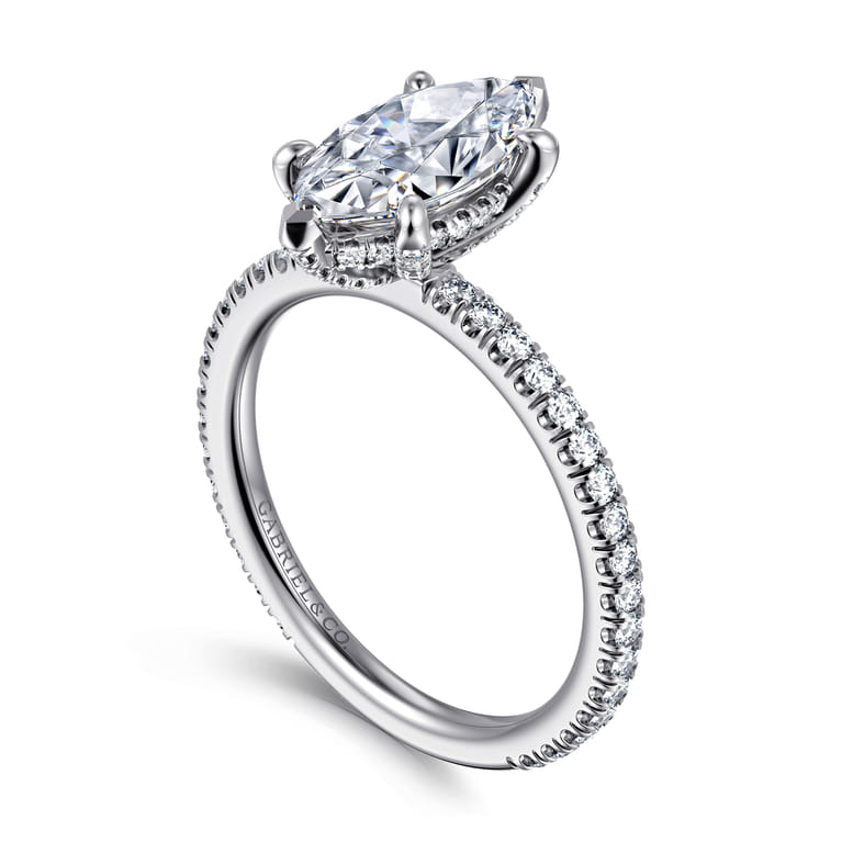 Noa - 14K White Gold Marquise Shape Diamond Engagement Ring - 0.5 ct - Shot 3