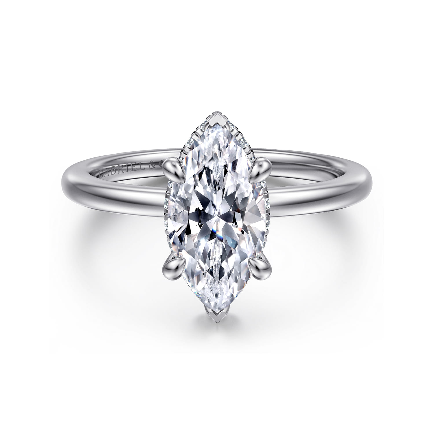 Rainah - 14K White Gold Hidden Halo Marquise Shape Diamond Engagement Ring - 0.12 ct - Shot 1