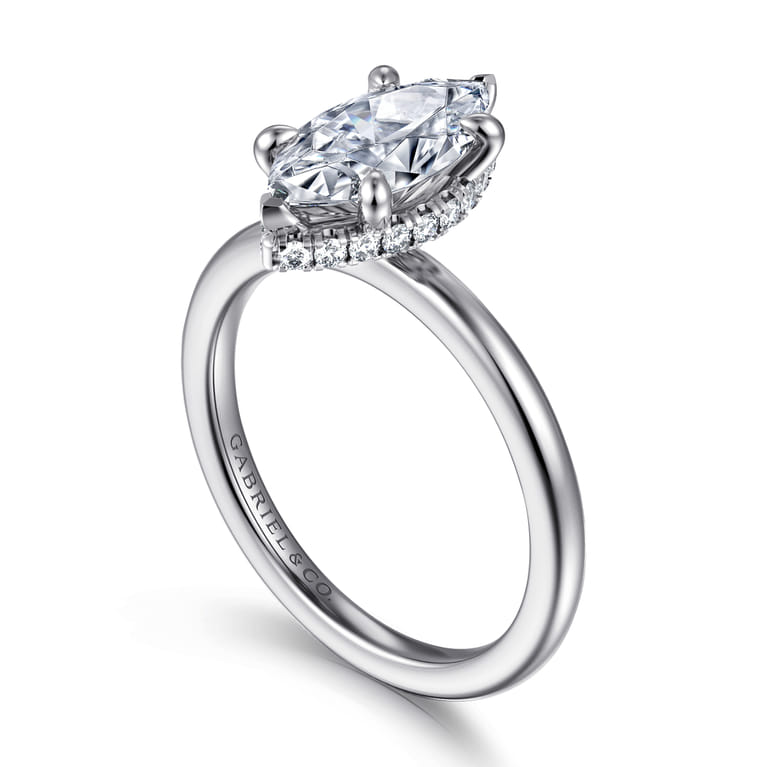 Rainah - 14K White Gold Hidden Halo Marquise Shape Diamond Engagement Ring - 0.12 ct - Shot 3