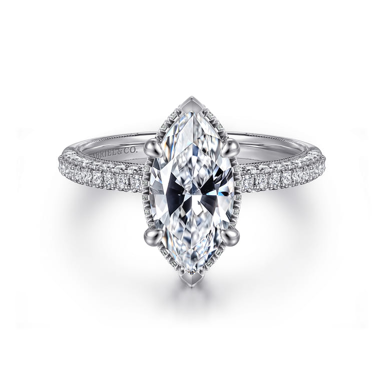 Caly - 14K White Gold Marquise Shape Halo Diamond Engagement Ring - 0.5 ct - Shot 1