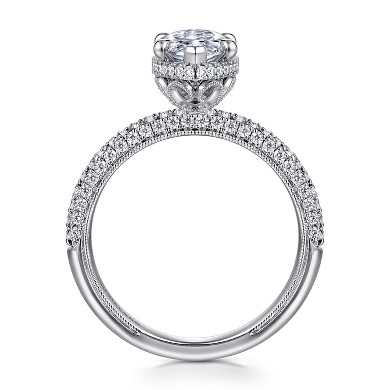 Caly - 14K White Gold Marquise Shape Halo Diamond Engagement Ring - 0.5 ct - Shot 2