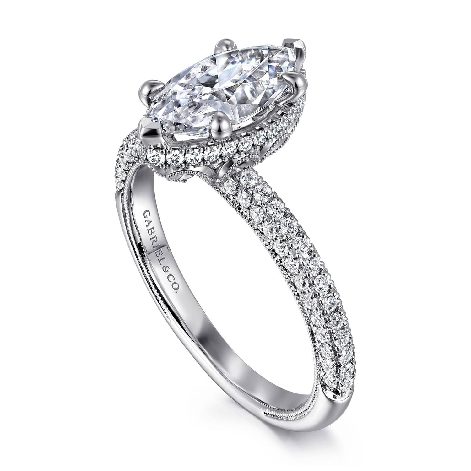 Caly - 14K White Gold Marquise Shape Halo Diamond Engagement Ring - 0.5 ct - Shot 3