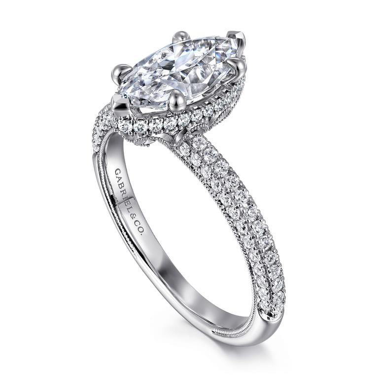 Caly - 14K White Gold Marquise Shape Halo Diamond Engagement Ring - 0.5 ct - Shot 3