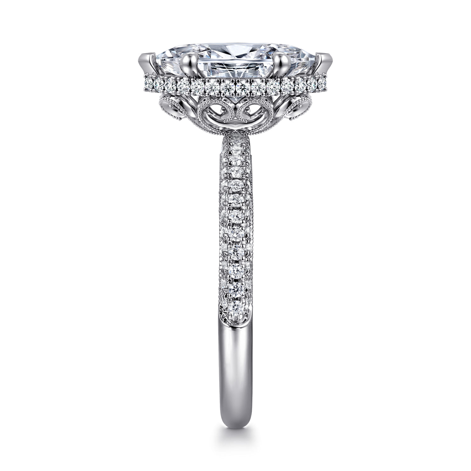 Caly - 14K White Gold Marquise Shape Halo Diamond Engagement Ring - 0.5 ct - Shot 4
