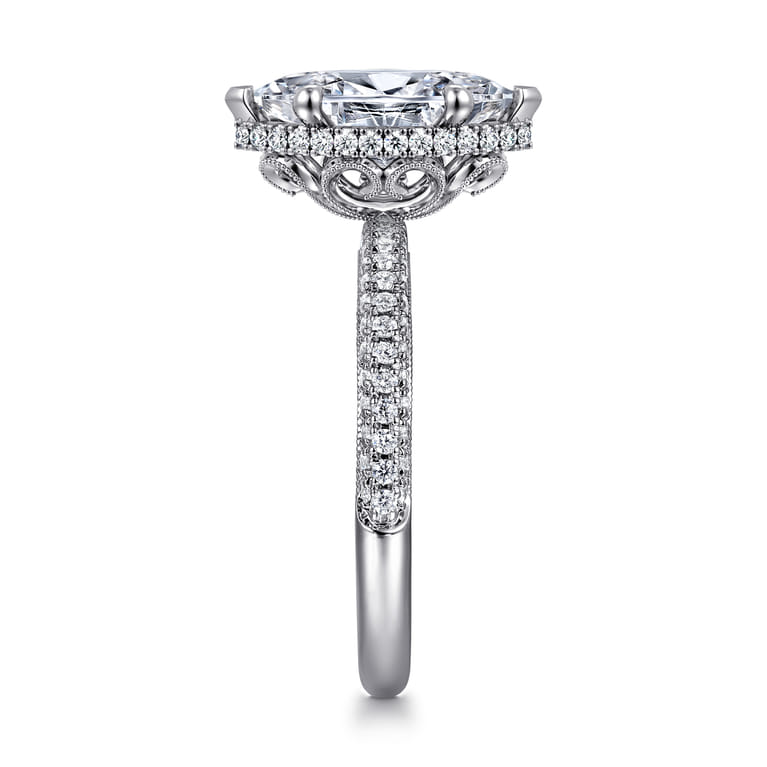 Caly - 14K White Gold Marquise Shape Halo Diamond Engagement Ring - 0.5 ct - Shot 4