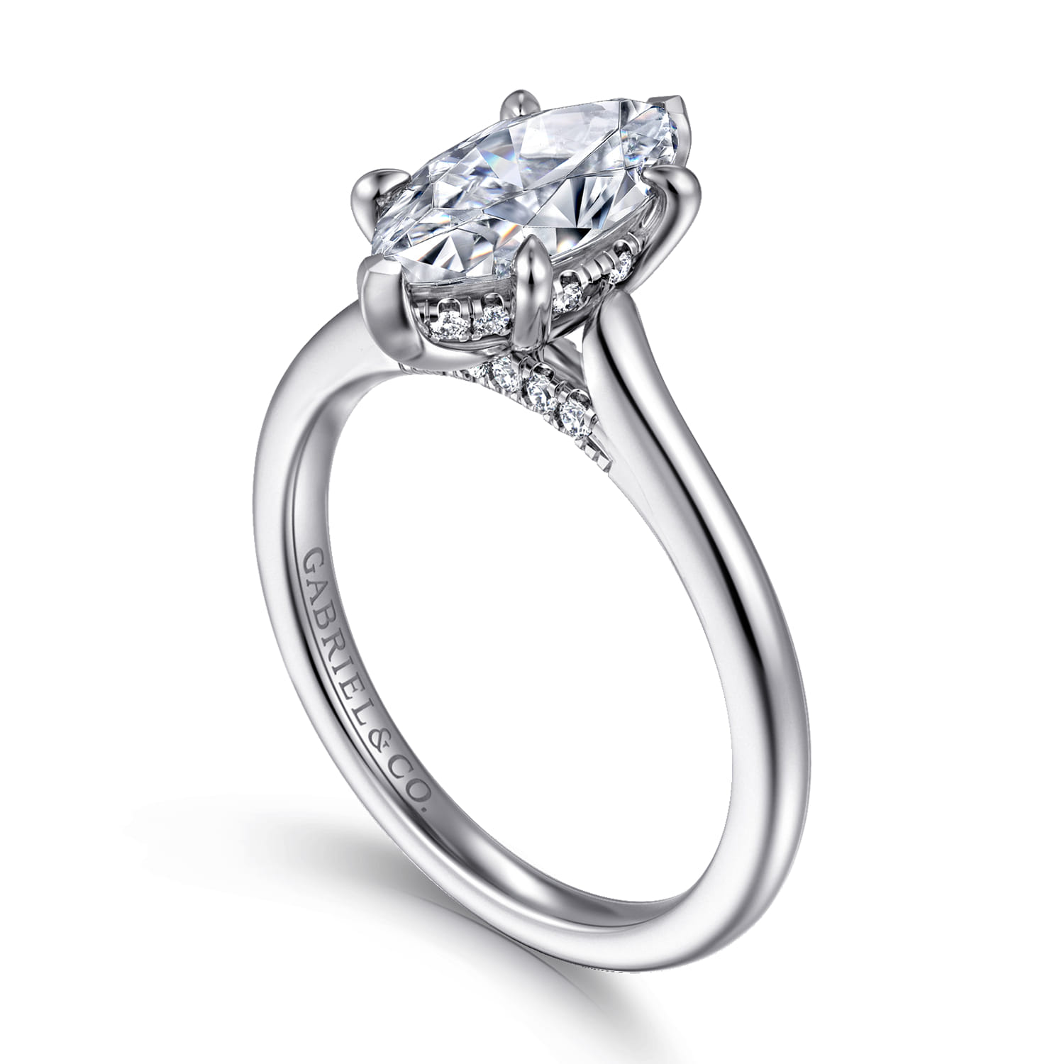 Ericka - 14K White Gold Marquise Shape Diamond Engagement Ring - 0.12 ct - Shot 3