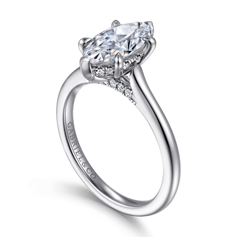 Ericka - 14K White Gold Marquise Shape Diamond Engagement Ring - 0.12 ct - Shot 3