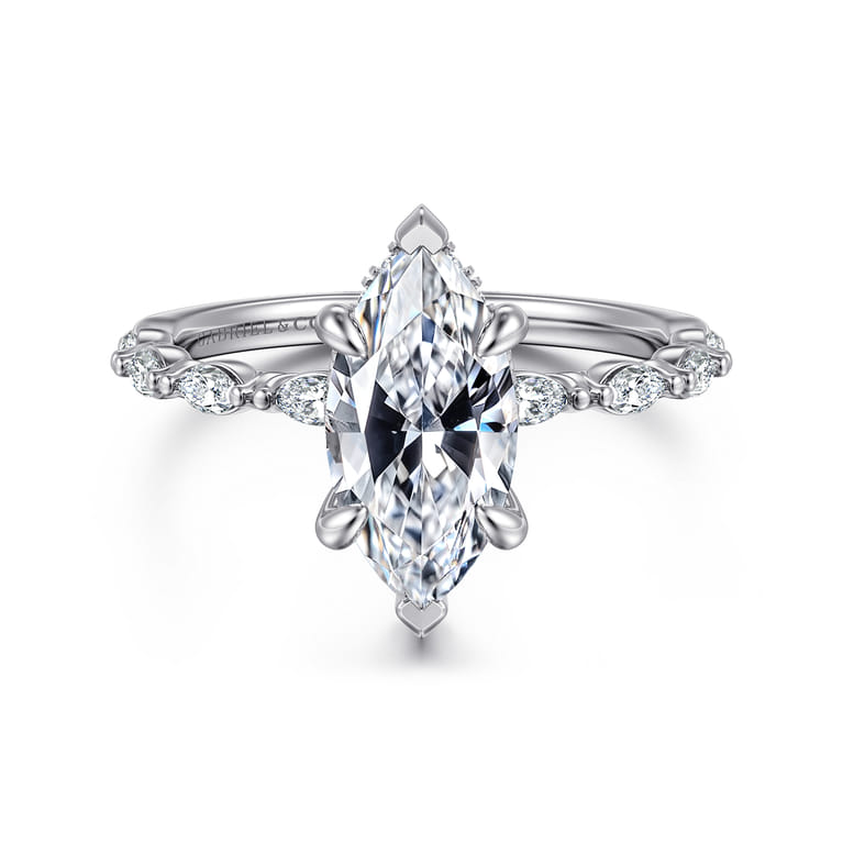 Adeena - 14K White Gold Marquise Shape Hidden Halo Diamond Engagement Ring - 0.3 ct - Shot 1