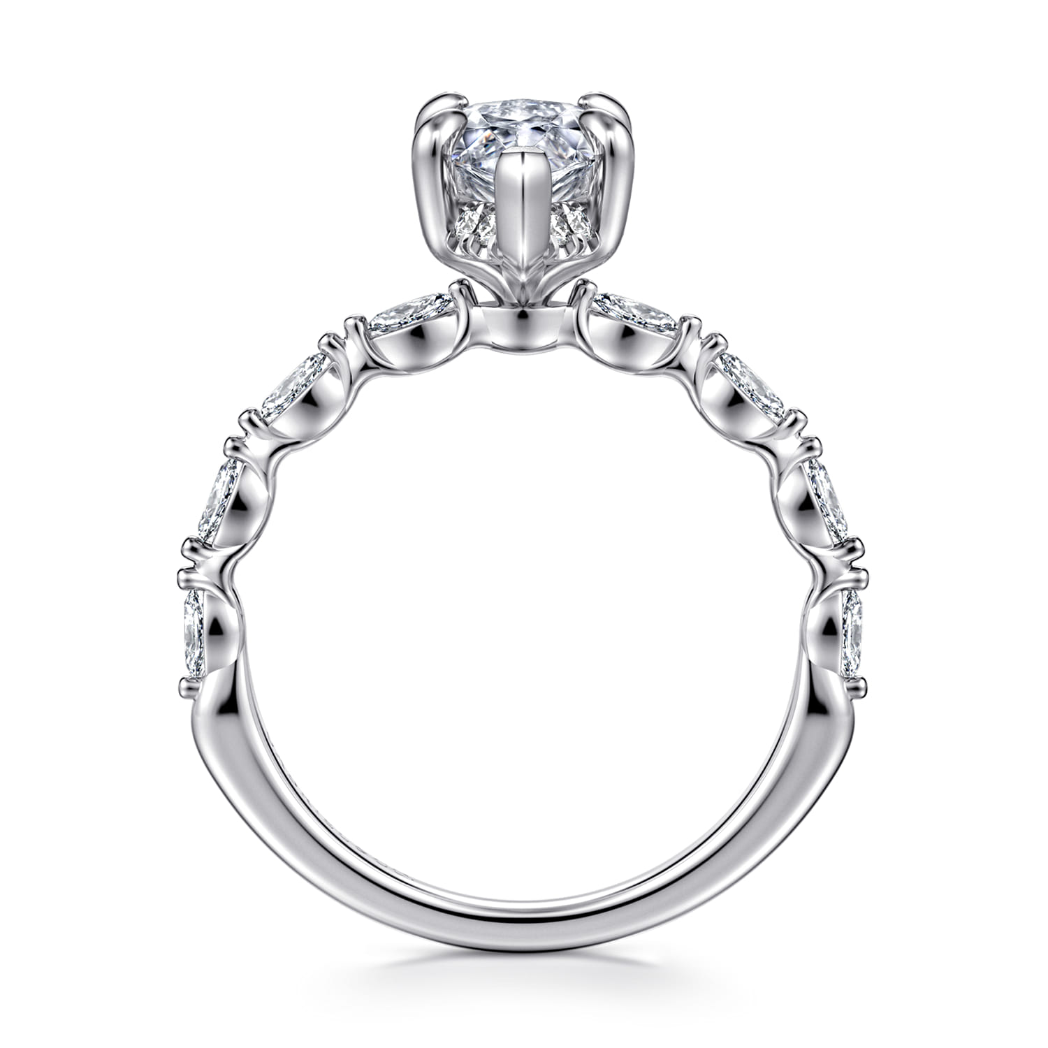 Adeena - 14K White Gold Marquise Shape Hidden Halo Diamond Engagement Ring - 0.3 ct - Shot 2