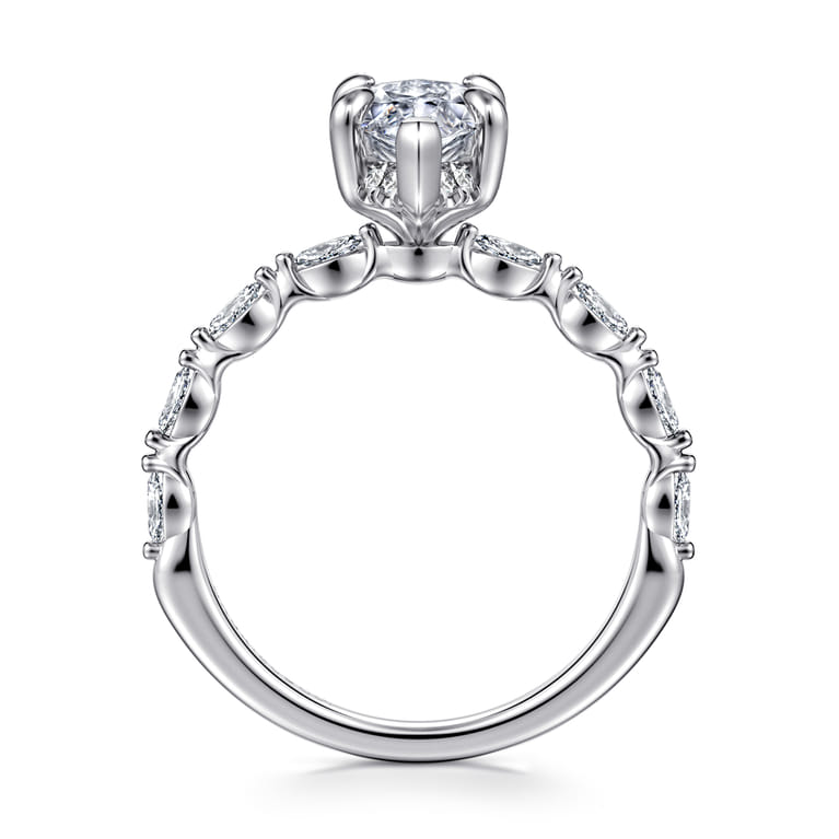 Adeena - 14K White Gold Marquise Shape Hidden Halo Diamond Engagement Ring - 0.3 ct - Shot 2