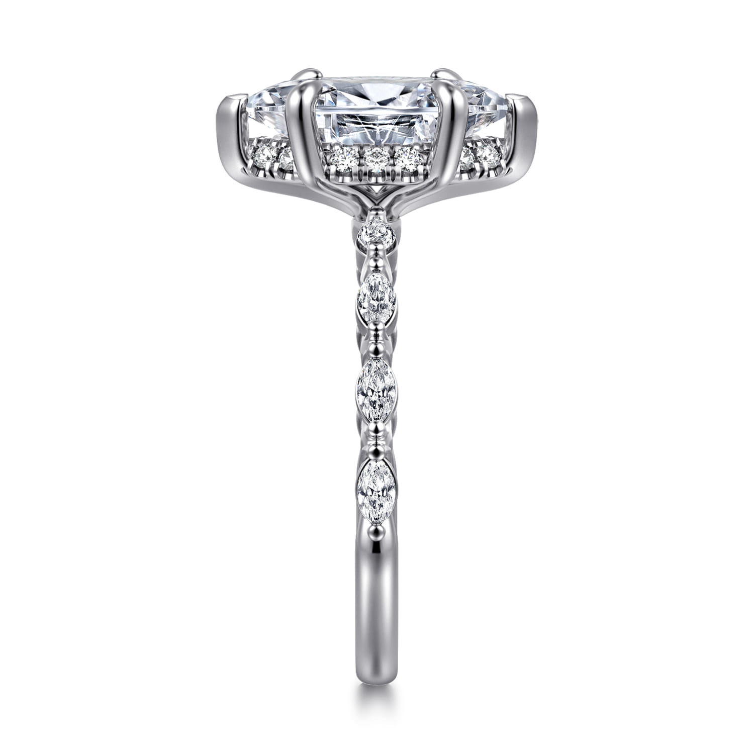 Adeena - 14K White Gold Marquise Shape Hidden Halo Diamond Engagement Ring - 0.3 ct - Shot 4