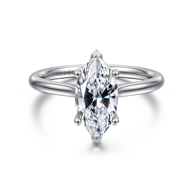 Azucena - 14K White Gold Marquise Shape Solitaire Diamond Engagement Ring - 0.06 ct - Shot 1