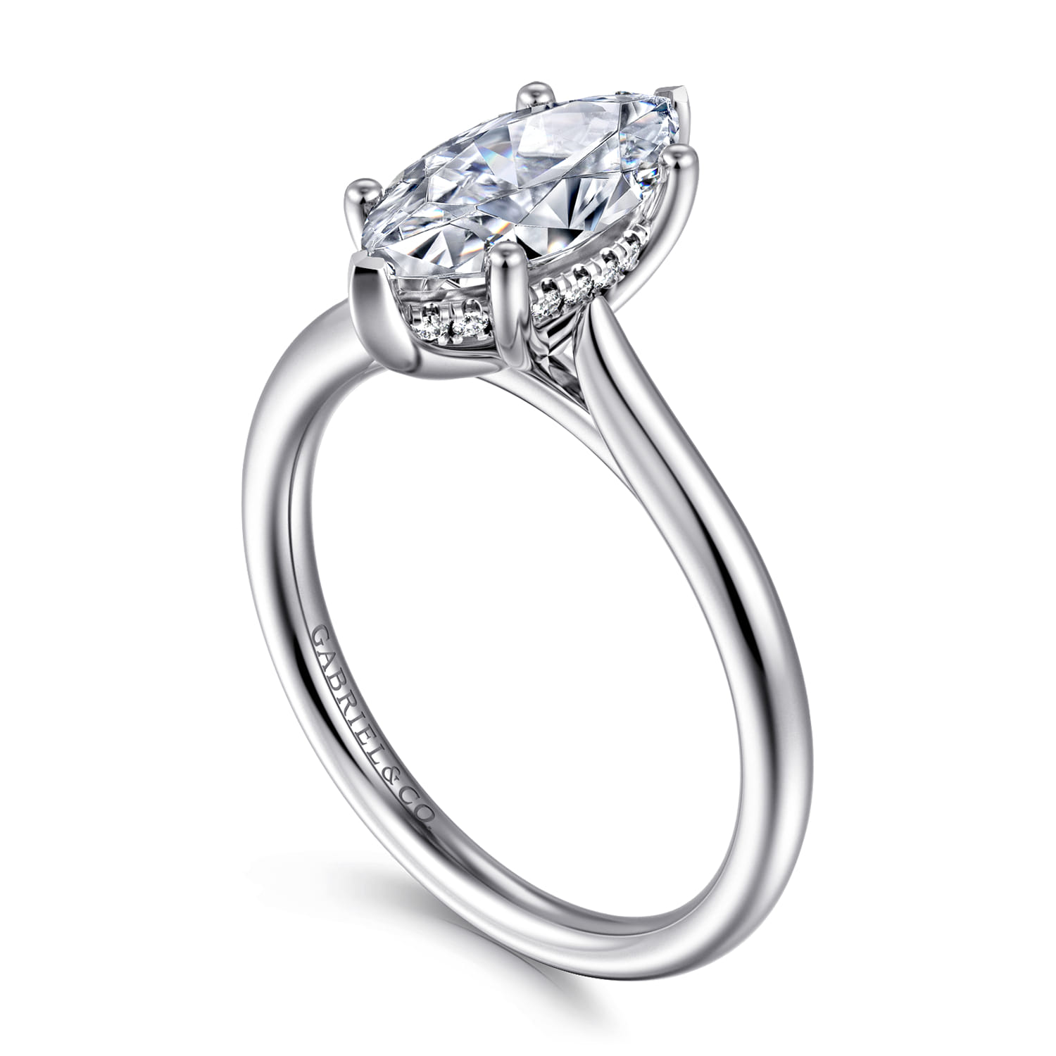 Azucena - 14K White Gold Marquise Shape Solitaire Diamond Engagement Ring - 0.06 ct - Shot 3