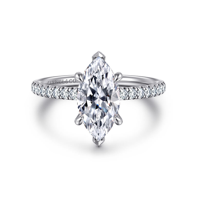 Allison - 14K White Gold Marquise Shape Hidden Halo Diamond Engagement Ring - 0.25 ct - Shot 1