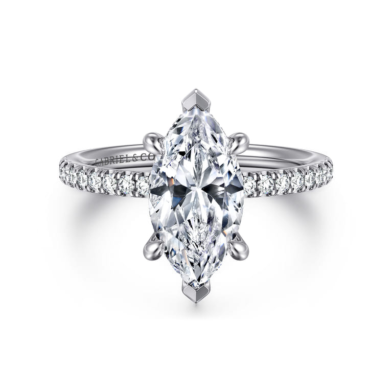 Allison - 14K White Gold Marquise Shape Hidden Halo Diamond Engagement Ring - 0.26 ct - Shot 1