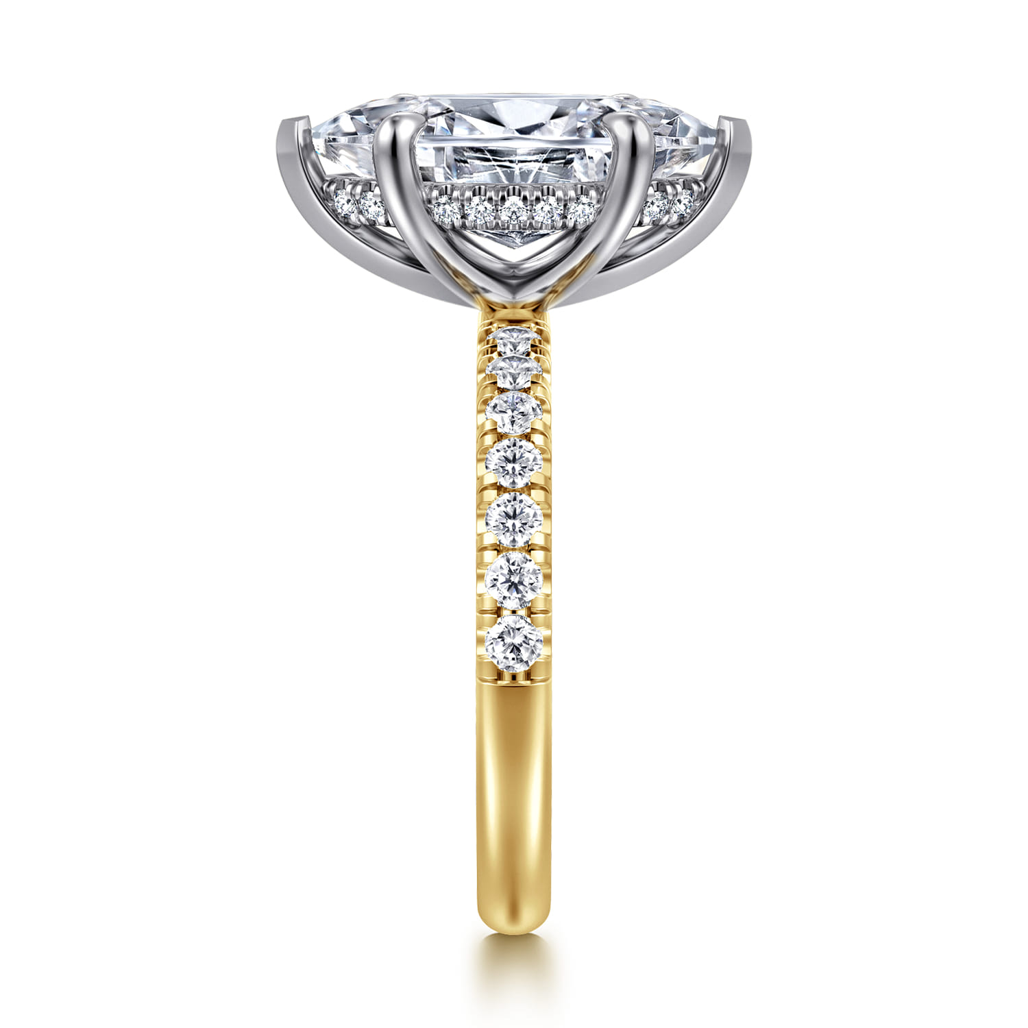 Adela - 14K Yellow-White Gold Marquise Shape Hidden Halo Diamond Engagement Ring - 0.4 ct - Shot 4