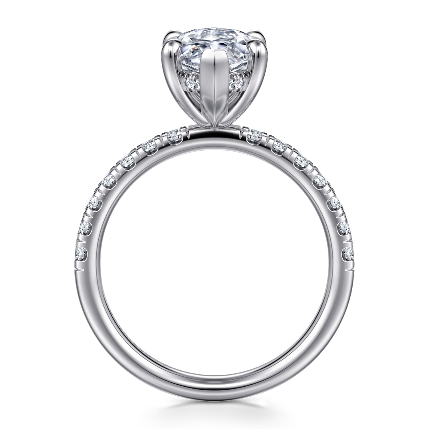 Adela - 14K White Gold Marquise Shape Hidden Halo Diamond Engagement Ring - 0.4 ct - Shot 2