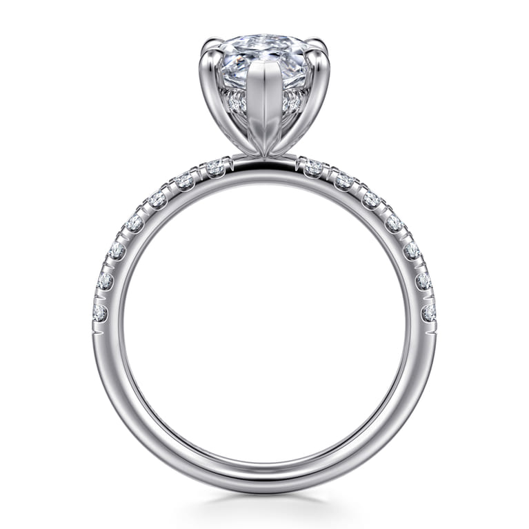 Adela - 14K White Gold Marquise Shape Hidden Halo Diamond Engagement Ring - 0.4 ct - Shot 2