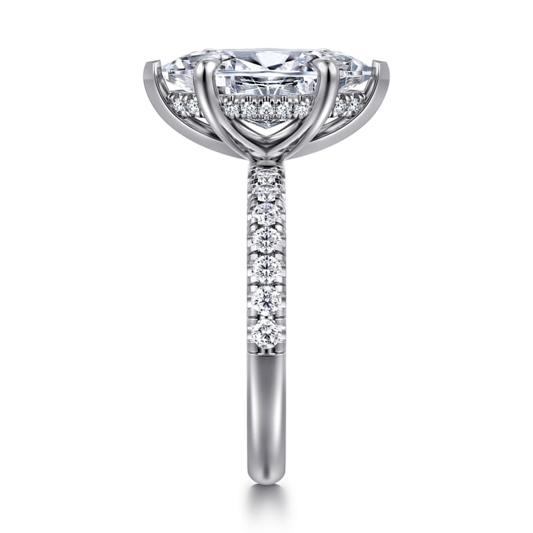 Adela - 14K White Gold Marquise Shape Hidden Halo Diamond Engagement Ring - 0.4 ct - Shot 4