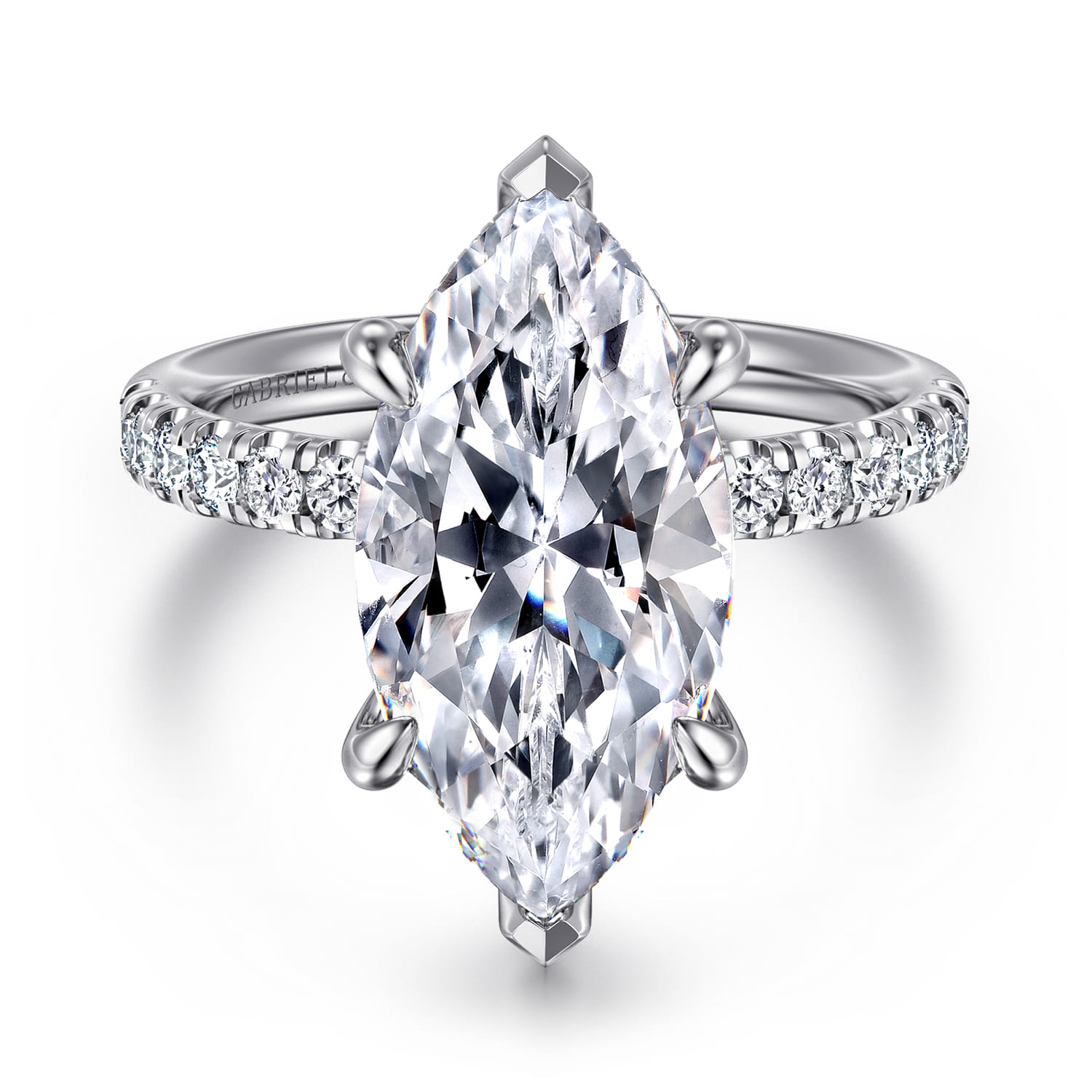 Adela - 14K White Gold Marquise Shape Hidden Halo Diamond Engagement Ring - 0.44 ct - Shot 1