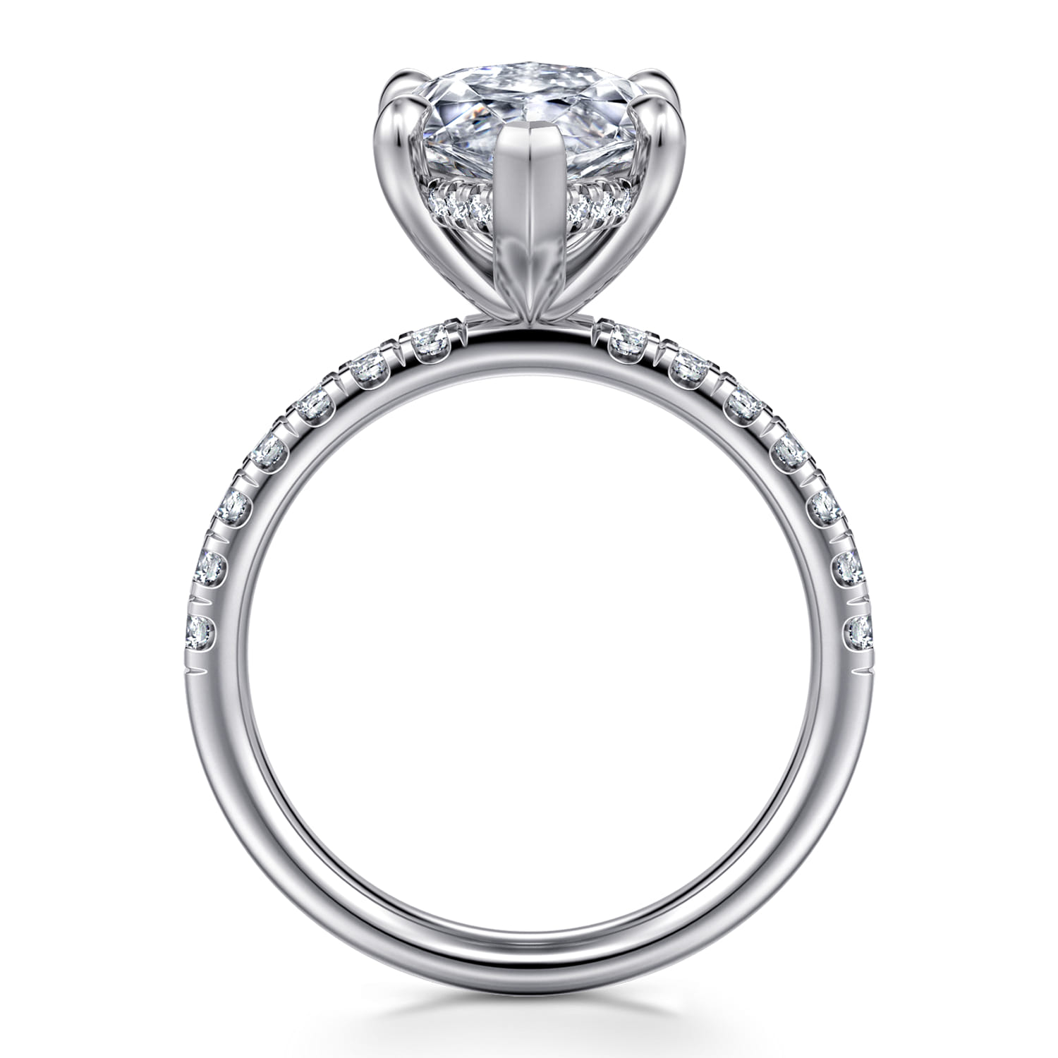 Adela - 14K White Gold Marquise Shape Hidden Halo Diamond Engagement Ring - 0.44 ct - Shot 2