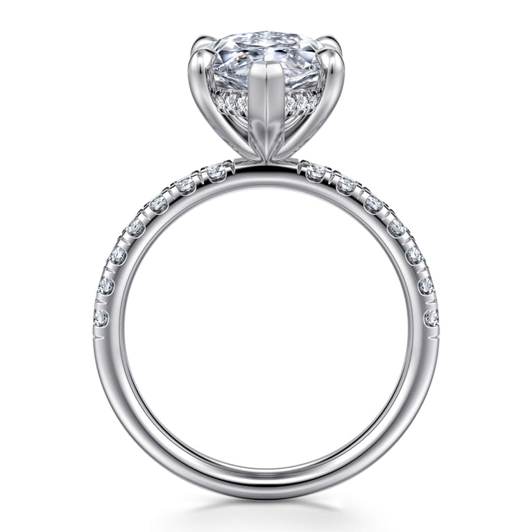 Adela - 14K White Gold Marquise Shape Hidden Halo Diamond Engagement Ring - 0.44 ct - Shot 2