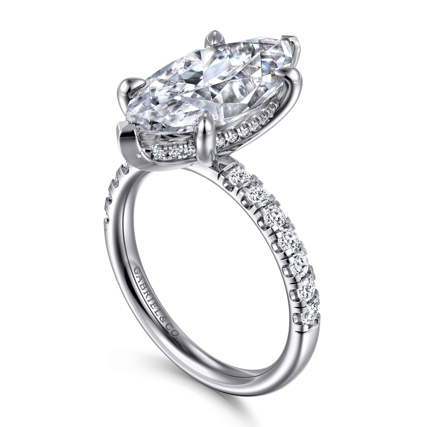 Adela - 14K White Gold Marquise Shape Hidden Halo Diamond Engagement Ring - 0.44 ct - Shot 3