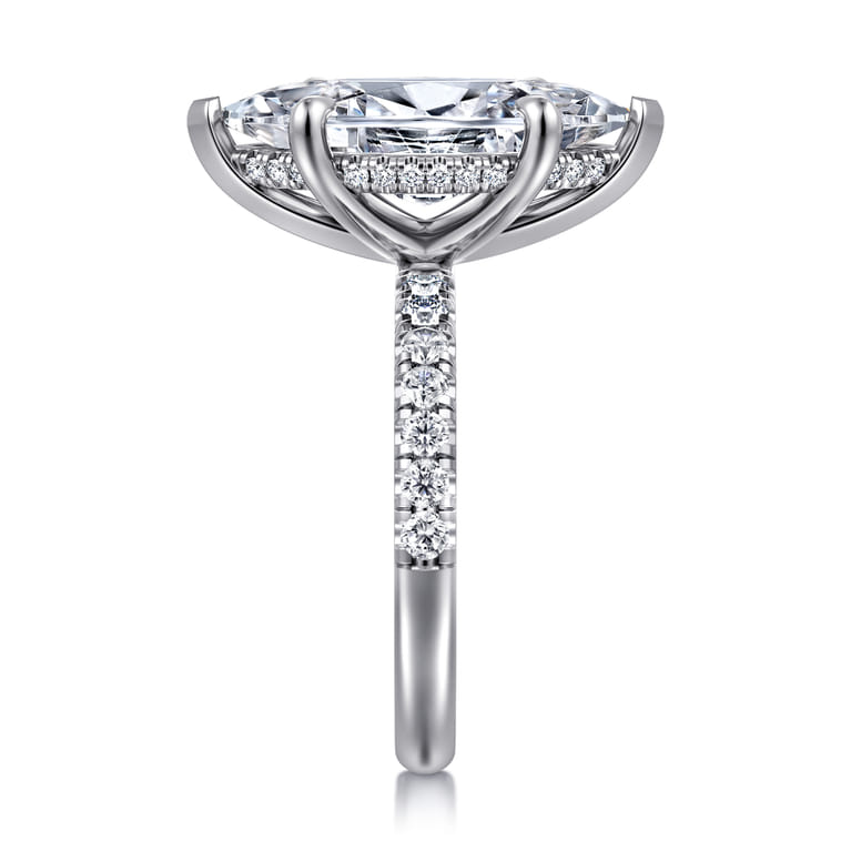 Adela - 14K White Gold Marquise Shape Hidden Halo Diamond Engagement Ring - 0.44 ct - Shot 4