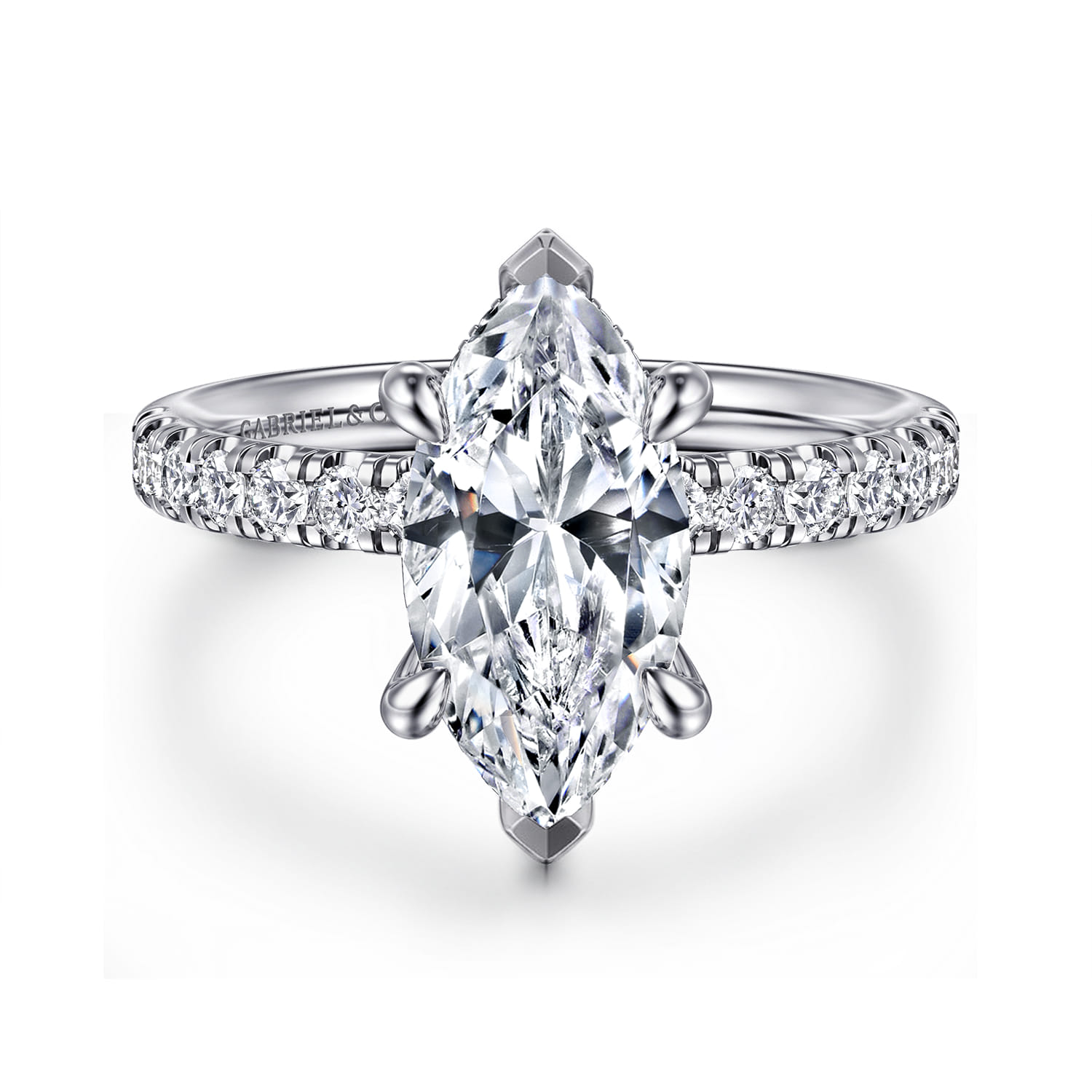 Adela - 14K White Gold Marquise Shape Hidden Halo Diamond Engagement Ring - 0.4 ct - Shot 1