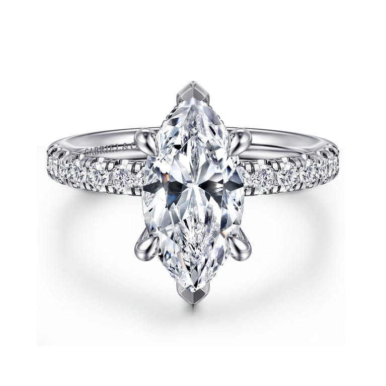 Adela - 14K White Gold Marquise Shape Hidden Halo Diamond Engagement Ring - 0.4 ct - Shot 1