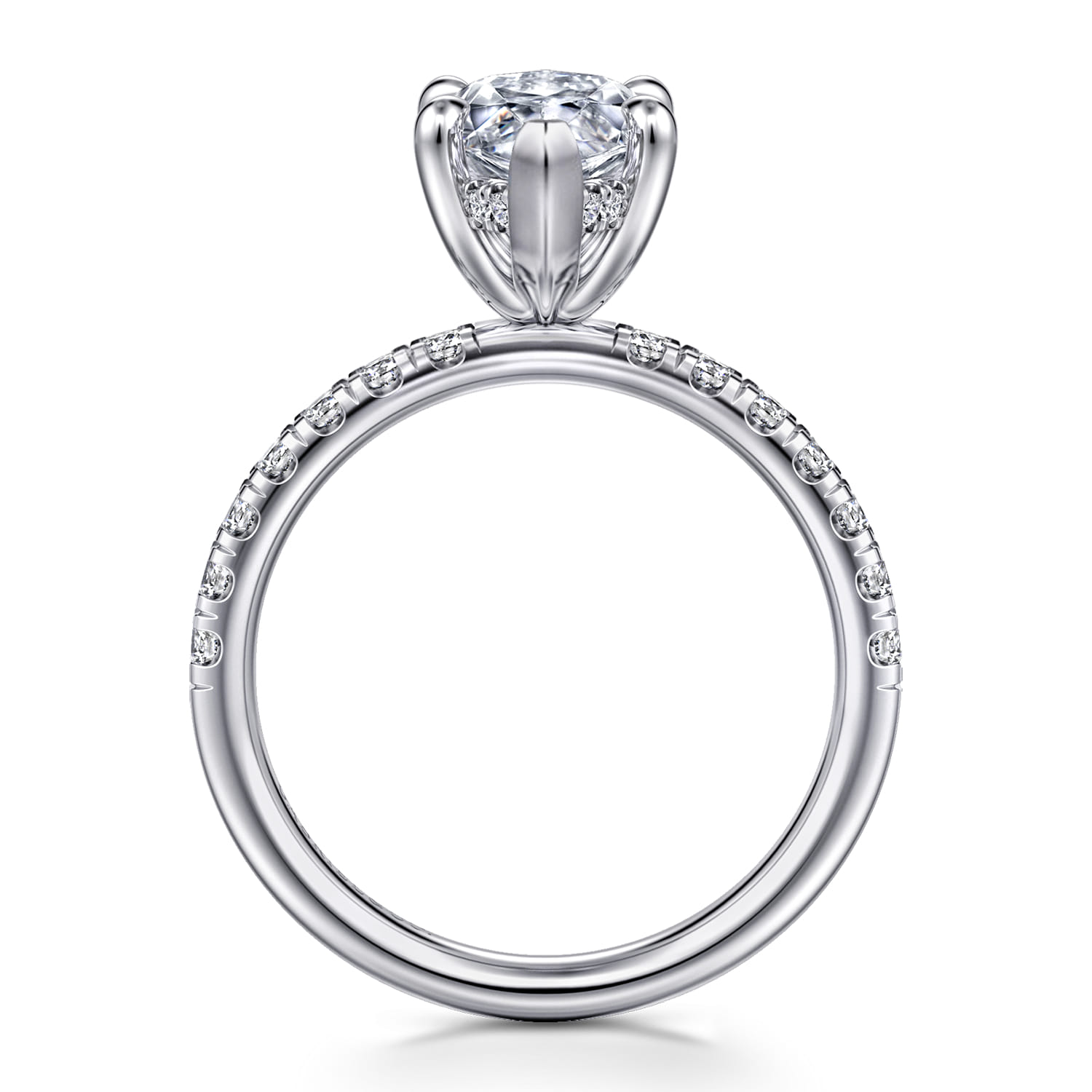 Adela - 14K White Gold Marquise Shape Hidden Halo Diamond Engagement Ring - 0.4 ct - Shot 2